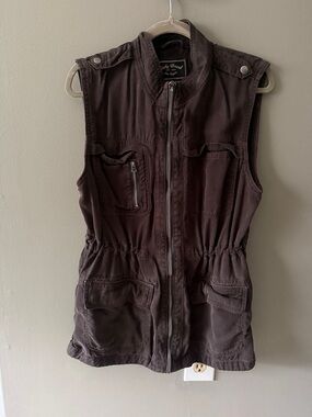 Adorable Lucky Brand Utility Zip-Front Sleeveless Vest in Dark Brown Womens L ✨